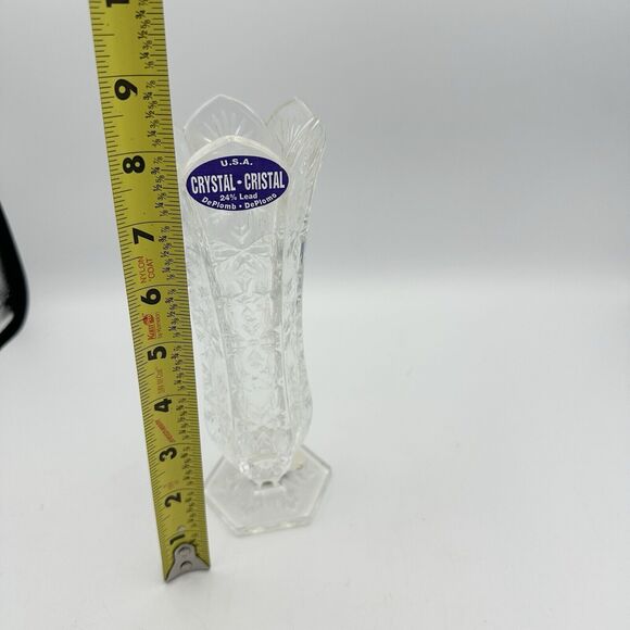 DePlomb 24% Lead Crystal Bud Vase Snowflake Design Pedestal 8" Winter - Picture 4 of 7